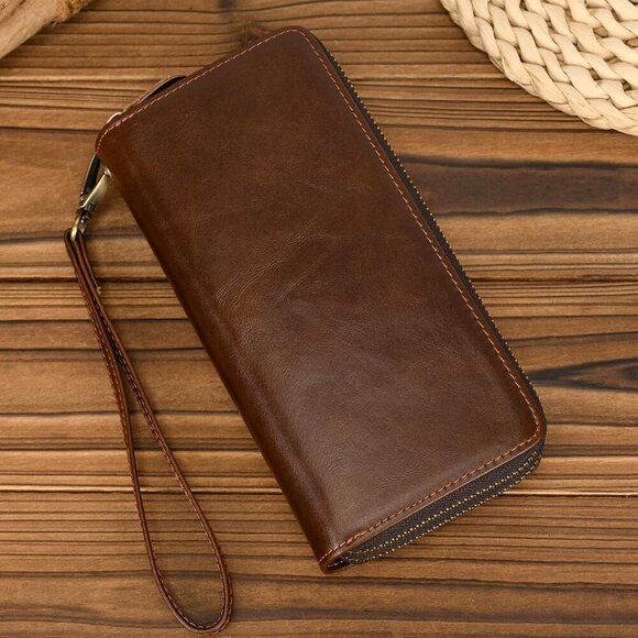 Multi-Functional Genuine Leather Wallet for Men - Compact Dual-Zippered Design - Picture 8 of 9